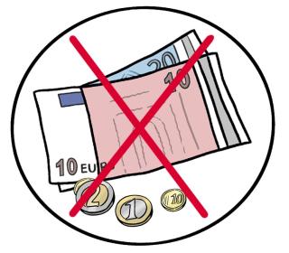 Kein Geld Geldscheine sind durchgestrichen. Bedeutung: Kein Geld.