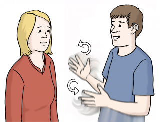 Gebärden-Sprache Personen unterhalten sich in Gebärdensprache miteinander.