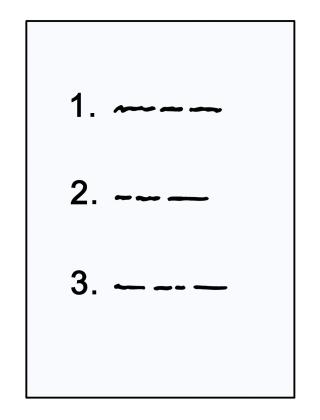 weiße Liste mit Nummern 1, 2, 3