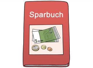 Sparbuch mit der Abbildung Geld auf dem Buchtitel.