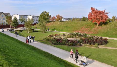 Volks-Park Potsdam Begrünte Parkanlage mit Besuchern.