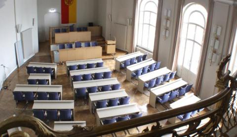 Plenar-Saal im Stadthaus Potsdam Blick von oben auf Plenar-Saal im Stadthaus Potsdam