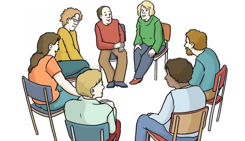 Gesprächs-Runde mehrere Personen sitzen im Stuhlkreis und besprechen ein Thema.